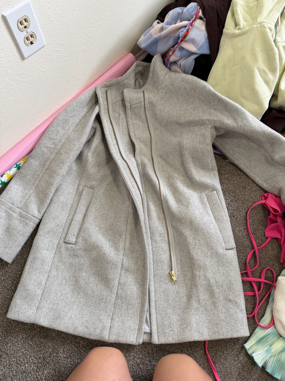 J. Crew Light Gray Zip-Front Trench Coat
